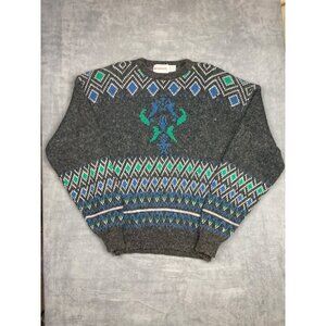 VTG McGregor Acrylic Sweater Mens L Gray Geometric 90s Grandpa Core